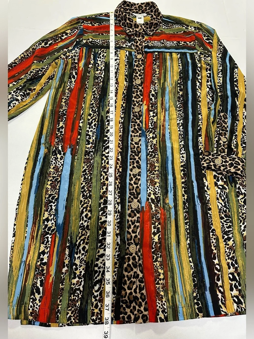 John Mark Multi Color Leopard Animal Print Button Down Tunic XL Maximalist - Picture 11 of 16